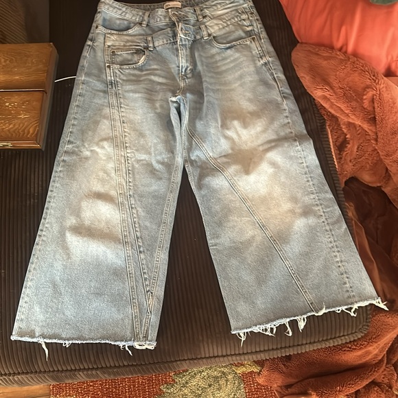 COPY - ZARA Asymmetrical Wide Leg Double Waistband Jeans Size 12 - Picture 5 of 10